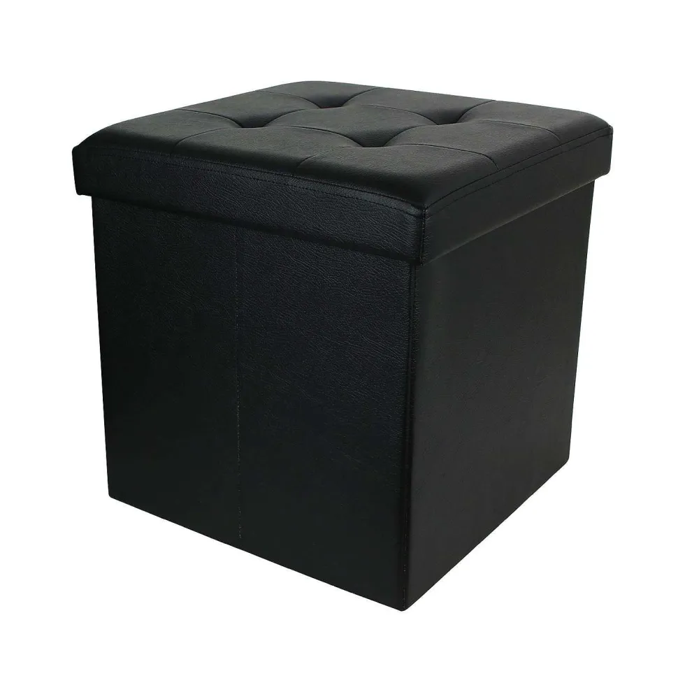 Coffre Pouf Pliable Pu Noir