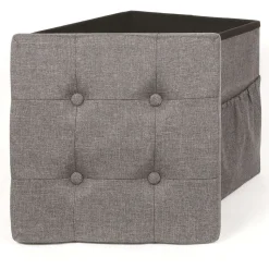 Coffre Pouf Pliable Tissu Gris Fonce