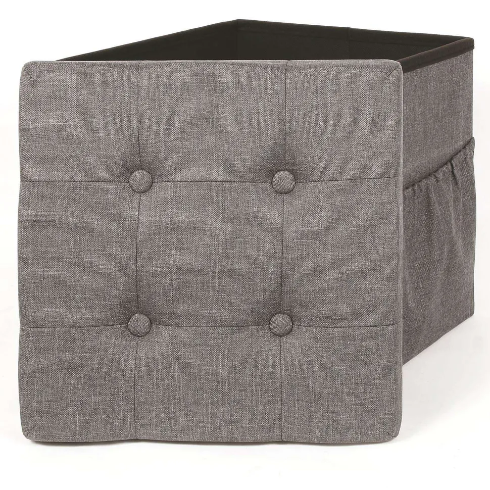 Coffre Pouf Pliable Tissu Gris Fonce