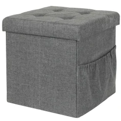 Coffre Pouf Pliable Tissu Gris Fonce