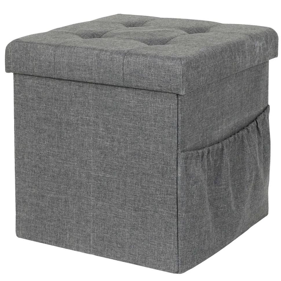 Coffre Pouf Pliable Tissu Gris Fonce
