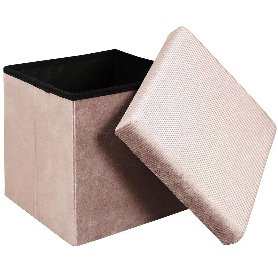 Coffre Pouf Pliable Velours Cotele Giulia Rose