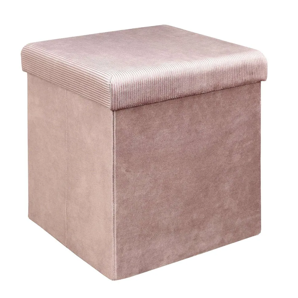 Coffre Pouf Pliable Velours Cotele Giulia Rose