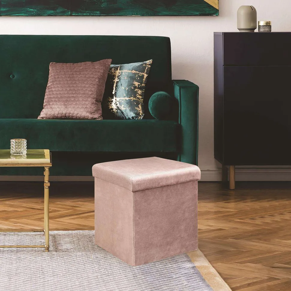 Coffre Pouf Pliable Velours Cotele Giulia Rose