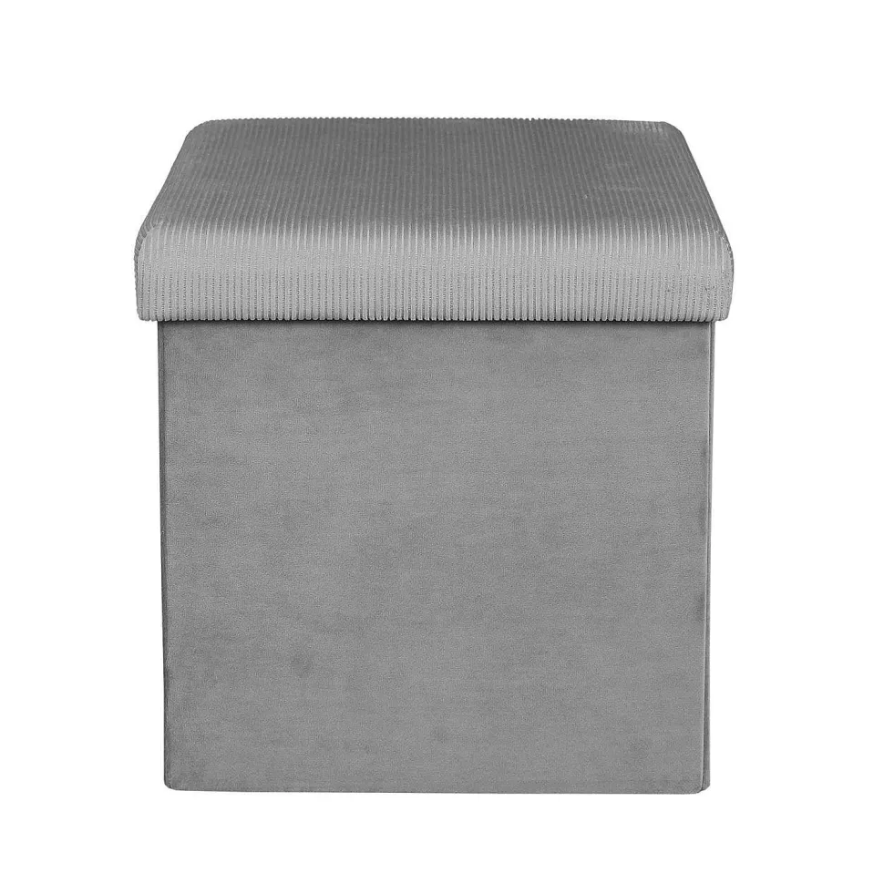 Coffre Pouf Pliable Velours Cotele Giulia Gris