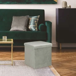 Coffre Pouf Pliable Velours Cotele Giulia Gris