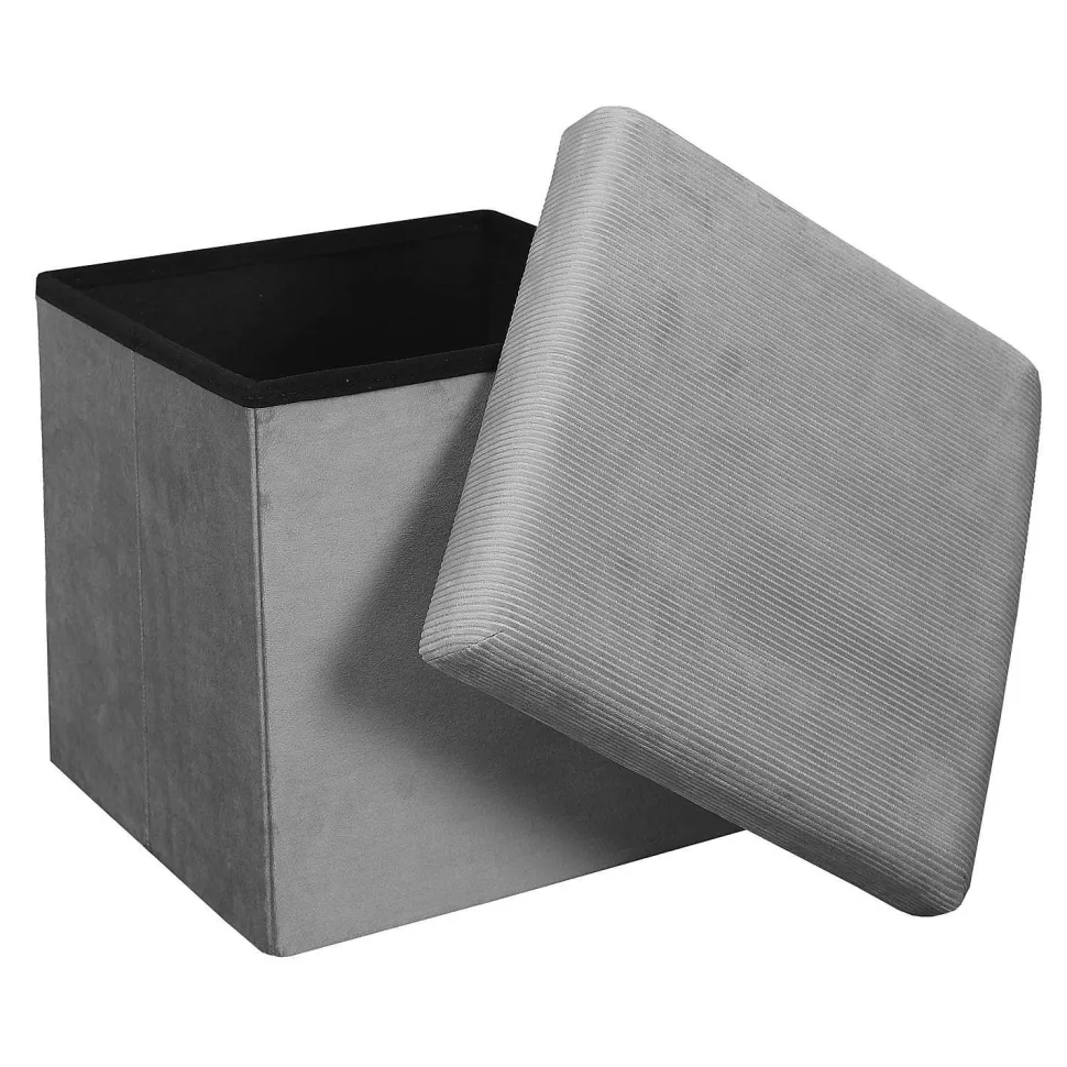 Coffre Pouf Pliable Velours Cotele Giulia Gris