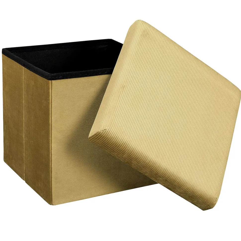 Coffre Pouf Pliable Velours Cotele Giulia Jaune
