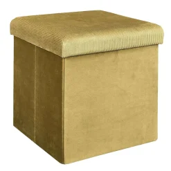 Coffre Pouf Pliable Velours Cotele Giulia Jaune