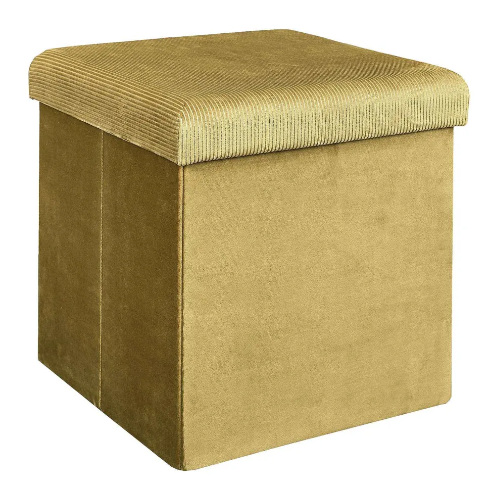 Coffre Pouf Pliable Velours Cotele Giulia Jaune