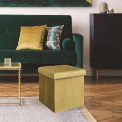 Coffre Pouf Pliable Velours Cotele Giulia Jaune