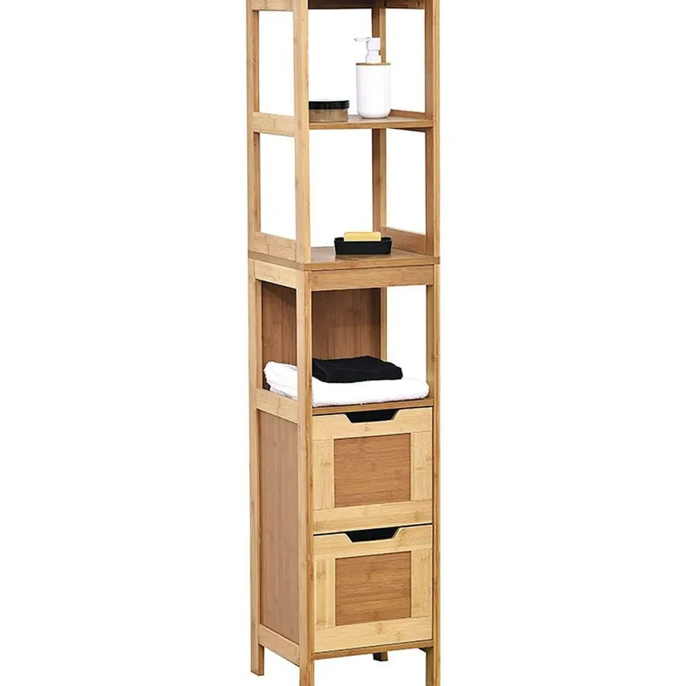 Colonne Bambou Et Mdf 2 Tiroirs 3 Étagères Mahe