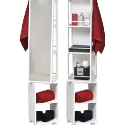 Colonne Mdf Pivotante 3 Niches 2 Étagères Avec Miroir Blanc