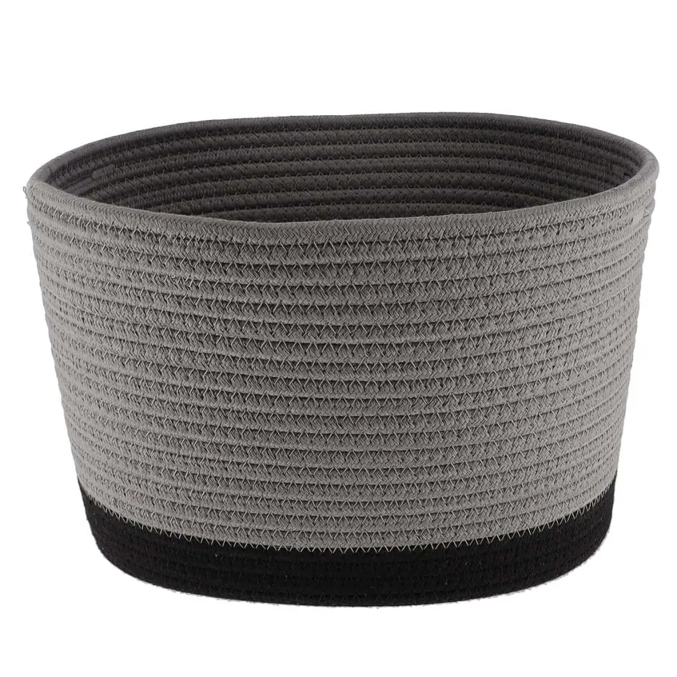 Corbeille Ovale Grand Modele Coton 32X25Cm Gris Noir