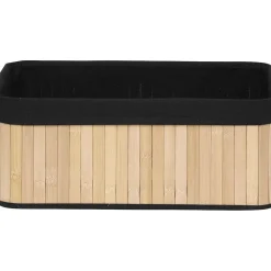 Corbeille Rectangle 40X28X16Cm Bambou Tissu Noir