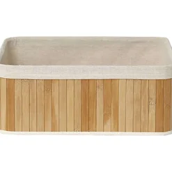 Corbeille Rectangle 40X28X16Cm Bambou Tissu Lin