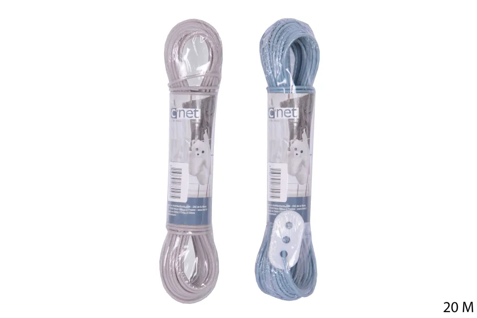 Corde A Linge 20M Fil Metal Grege Et Bleu