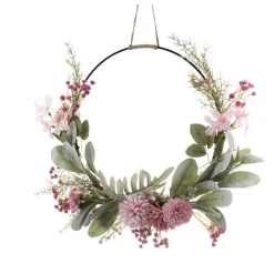 maxibazar Couronne Deco Fleurs Et Feuillages A Suspendre D.40Cm