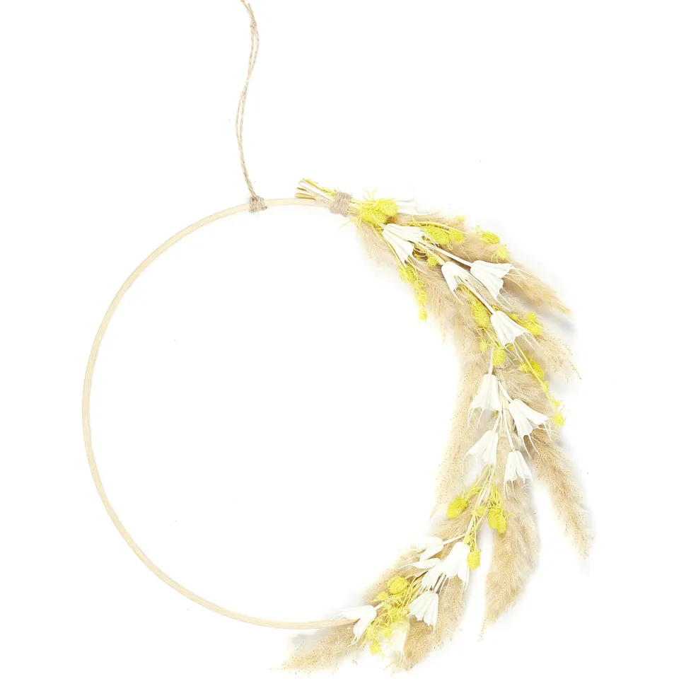 maxibazar Couronne Metal Dore Fleurs Sechees Jaune D.30Cm