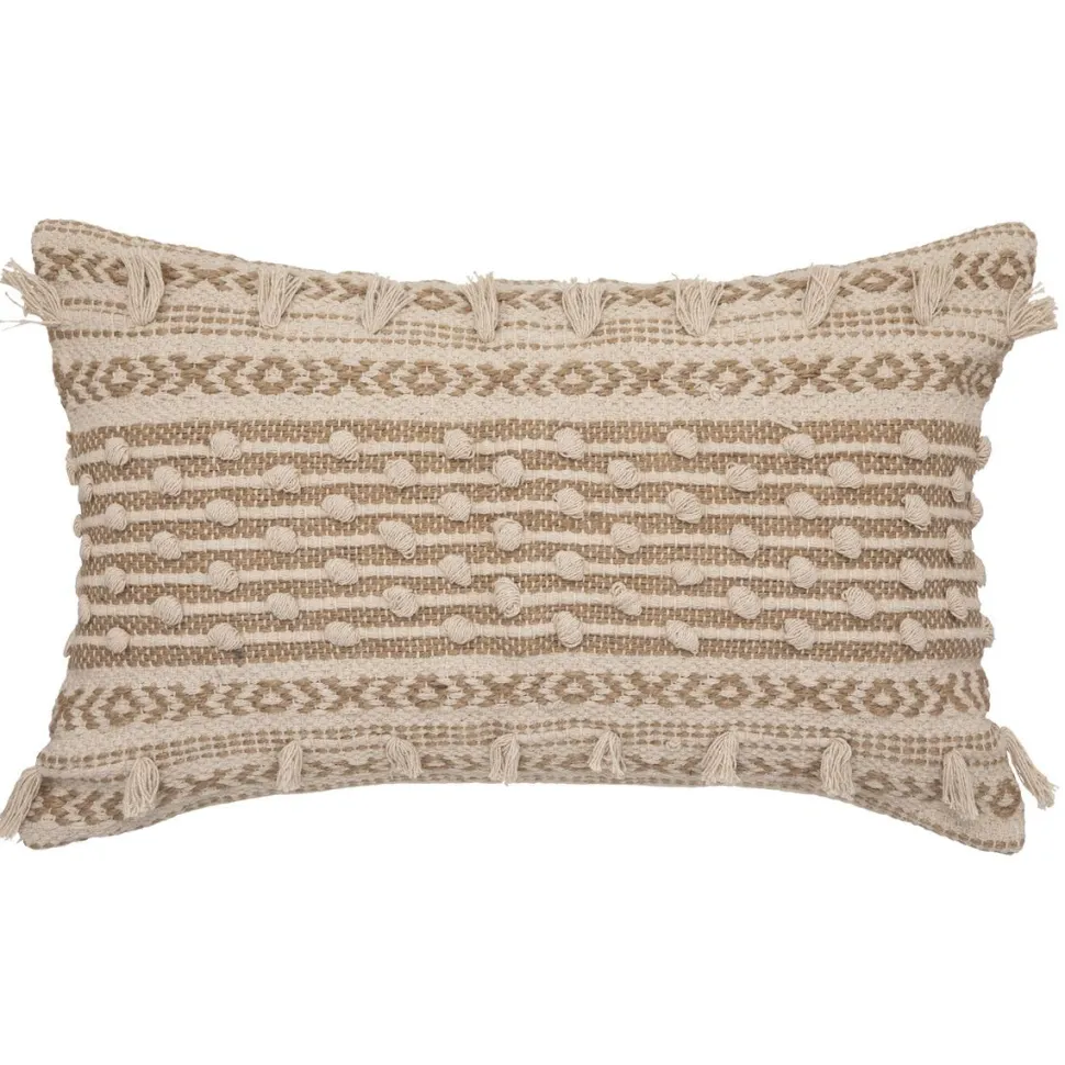 maxibazar Coussin 3D Coton Jute Pompon 38X58Cm