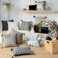 maxibazar Coussin Dehous Pompons 30X50Cm Coton Recycle Imp Leogold