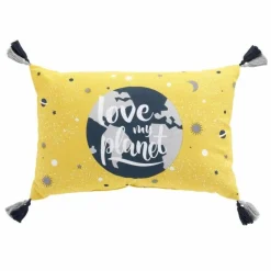 maxibazar Coussin Pompons 30X50Cm Imprime Petit Astronaute
