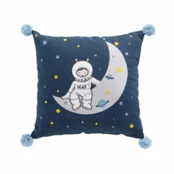maxibazar Coussin Pompons 40X40Cm Imprime Petit Astronaute