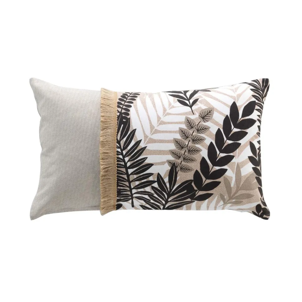 maxibazar Coussin 30X50Cm Coton Imprime Et Jute Feuillane