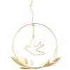 maxibazar Decoration Murale Couronne Oiseau Doree Et Fleurs Sechees D.