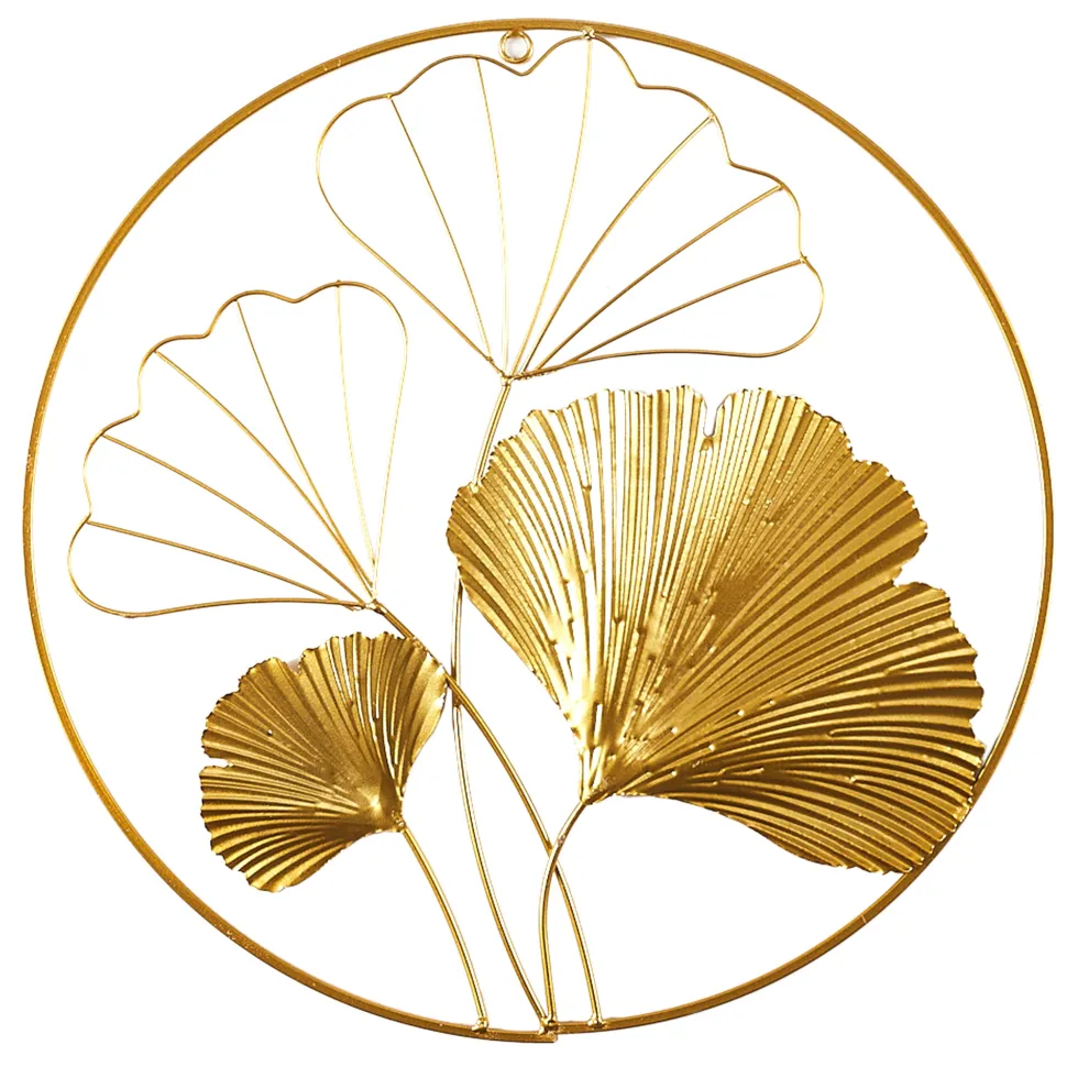maxibazar Decoration Murale Ronde Doree Feuilles Ginkgo D.33Cm