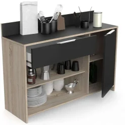 Desserte Cuisine En Bois Noir 2 Niches 1 Porte 1 Tiroir Mike