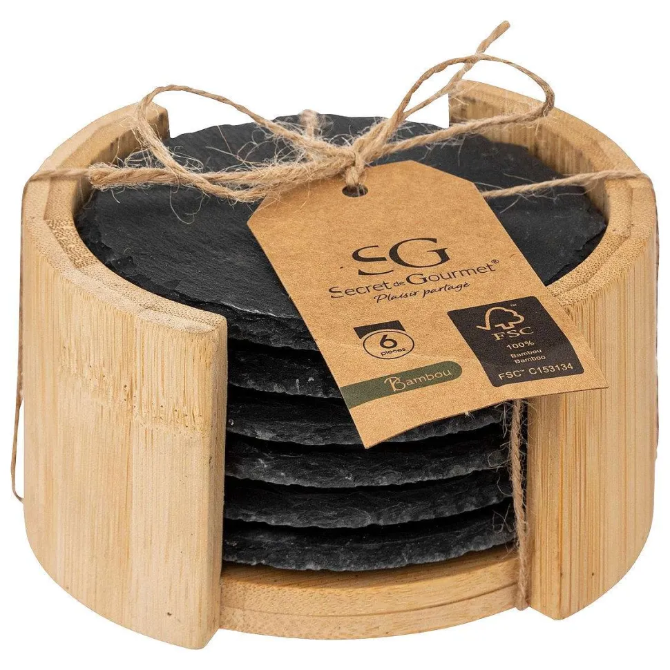 Dessous De Verre Ardoise X6 Pièces Avec Rack