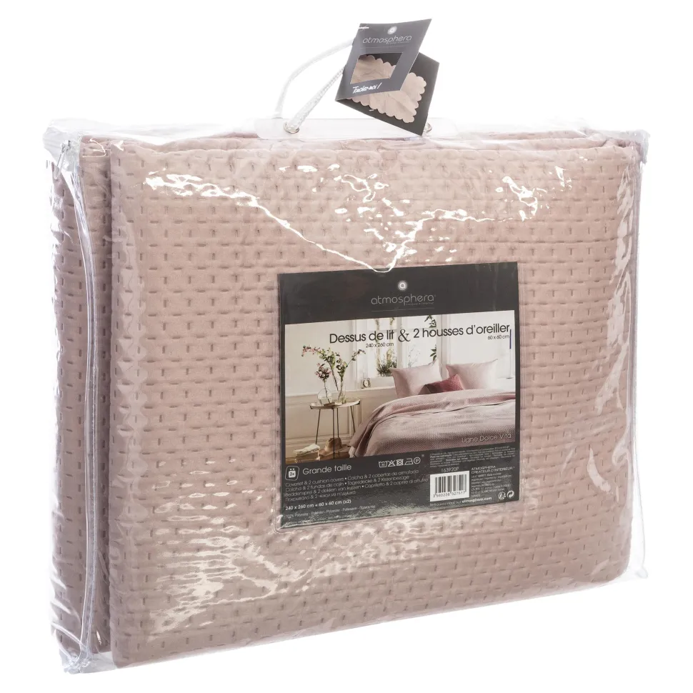 Atmosphera Dessus De Lit Et 2 Taies Dolce Rose Poudre 260X240Cm