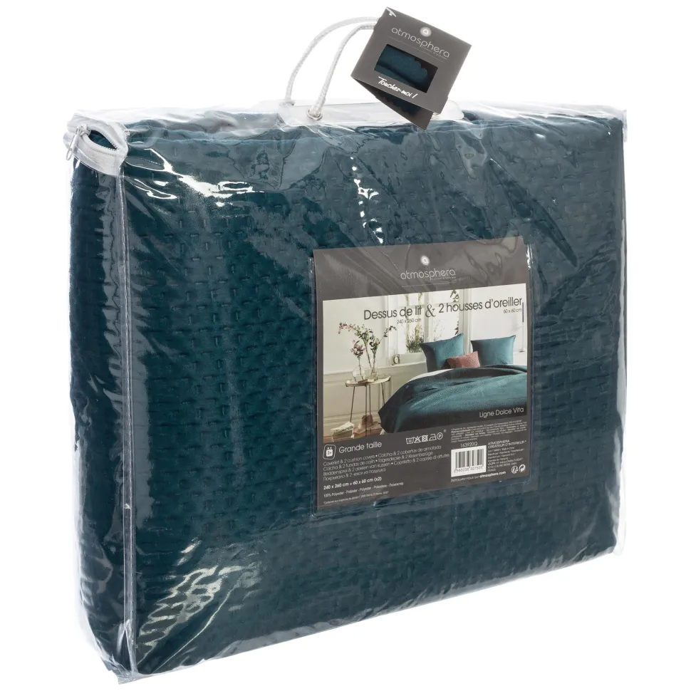 Atmosphera Dessus De Lit Et 2 Taies Dolce Bleu Canard 260X240Cm