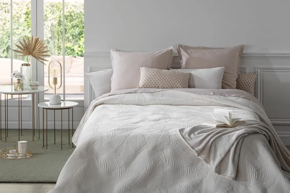 Atmosphera Dessus Lit Velours Feuille Ivoire 240X260Cm