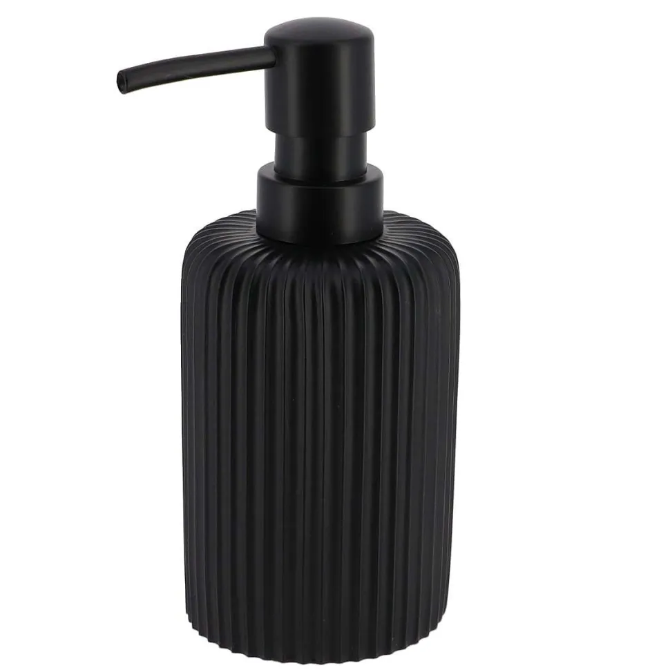 Distributeur A Savon Arrondi Strie Polyresine 230Ml Noir