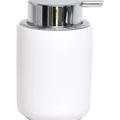 Distributeur A Savon Dolomite Rond Pompe Chrome Blanc