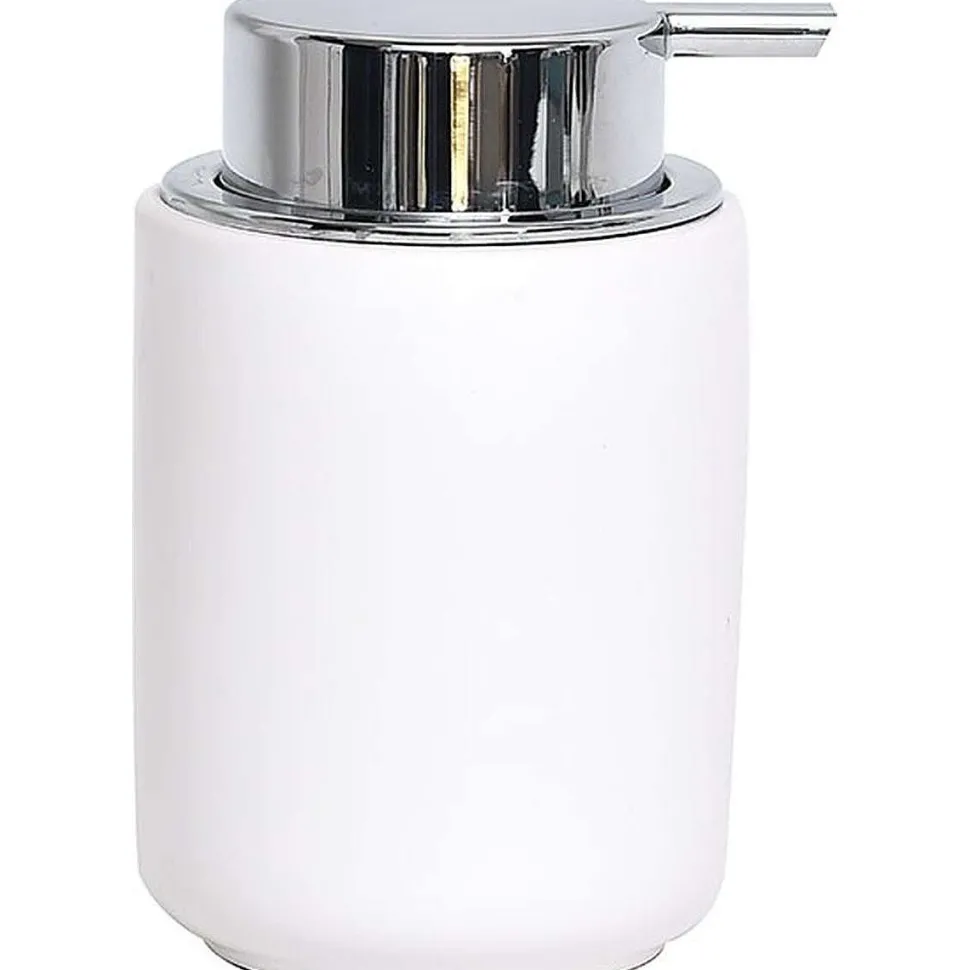 Distributeur A Savon Dolomite Rond Pompe Chrome Blanc