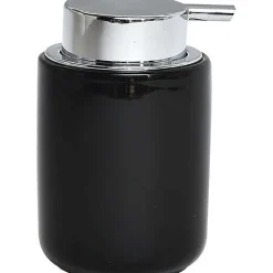 Distributeur A Savon Dolomite Rond Pompe Chrome Noir