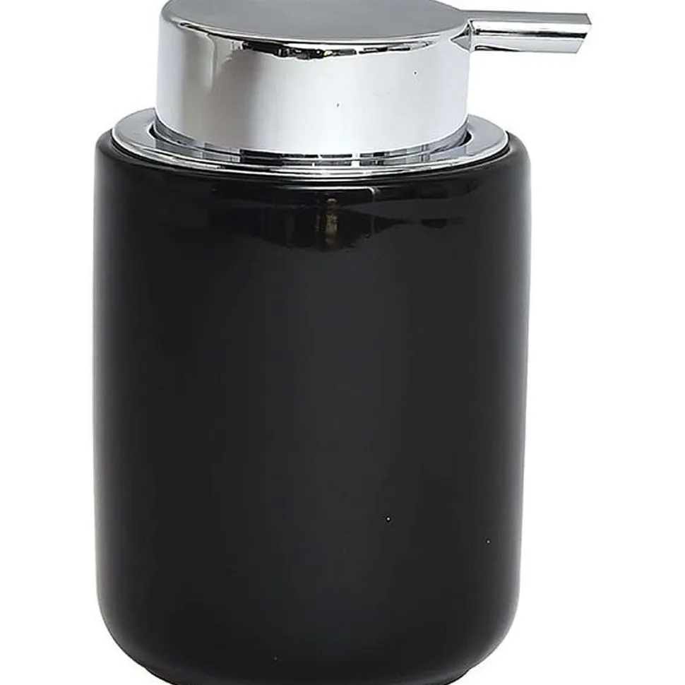 Distributeur A Savon Dolomite Rond Pompe Chrome Noir