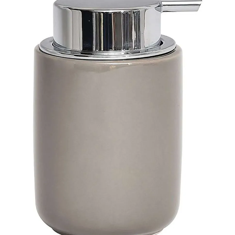 Distributeur A Savon Dolomite Rond Pompe Chrome Taupe