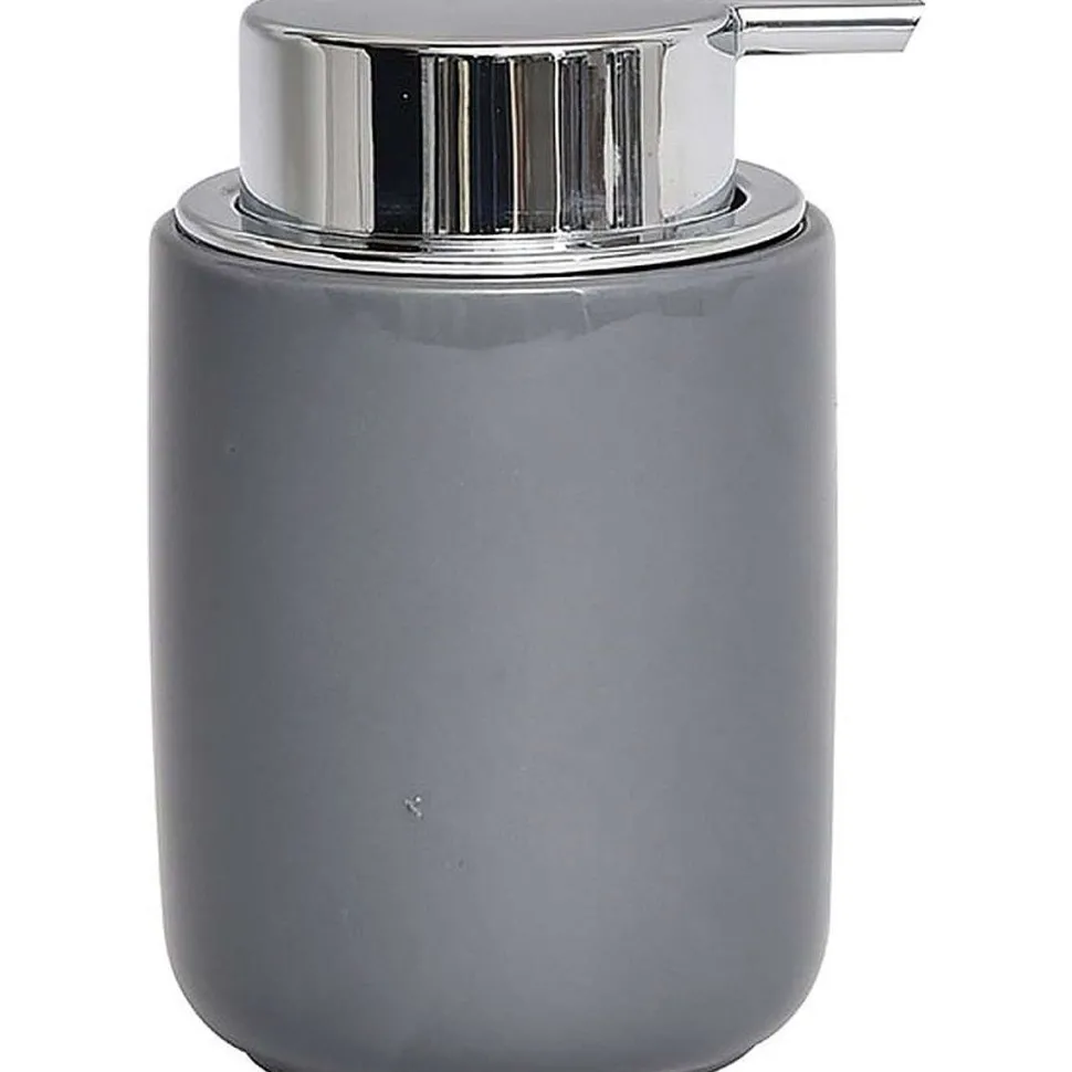 Distributeur A Savon Dolomite Rond Pompe Chrome Gris