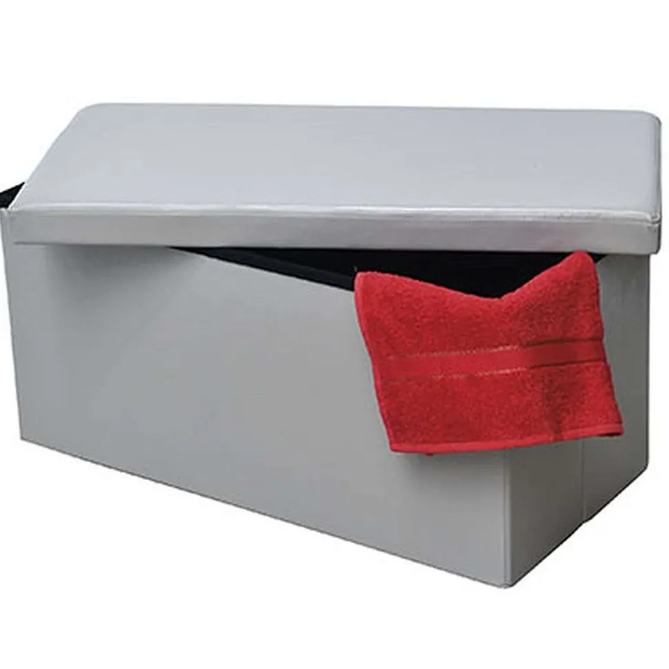 Double Pouf De Rangement Pliable Pu Mdf Uni Taupe