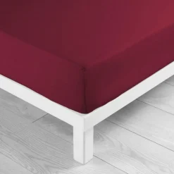 maxibazar Drap Housse 1 Personne 90X190Cm Uni Lina Bourgogne