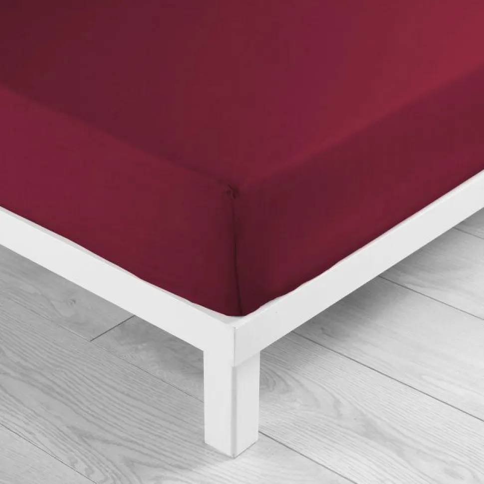 maxibazar Drap Housse 1 Personne 90X190Cm Uni Lina Bourgogne