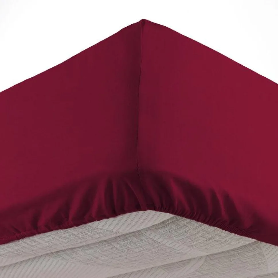 maxibazar Drap Housse 1 Personne 90X190Cm Uni Lina Bourgogne