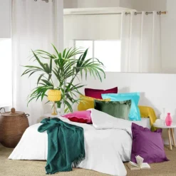 maxibazar Drap Housse 1 Personne 90X190Cm Uni Lina Bourgogne