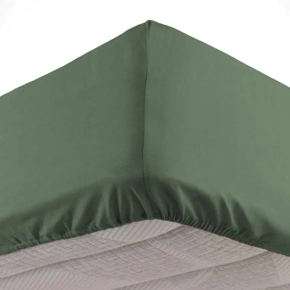 maxibazar Drap Housse 1 Personne 90X190Cm Uni Lina Kaki