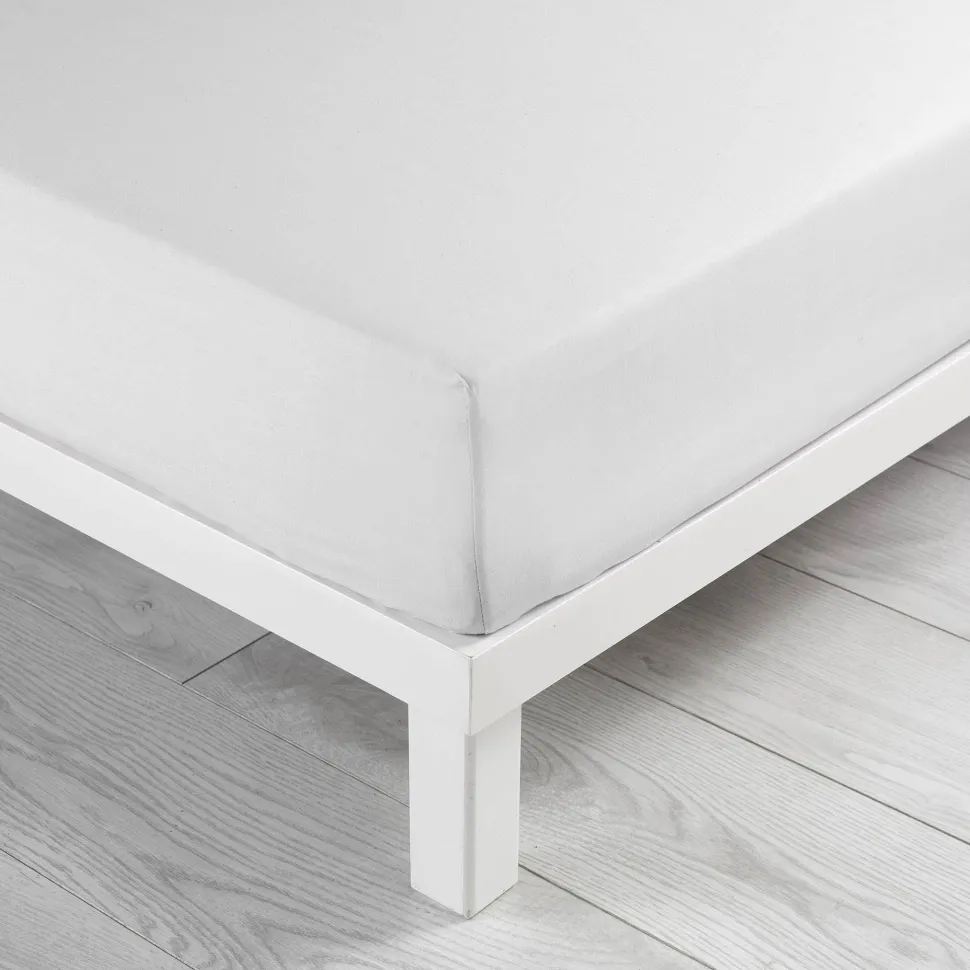 maxibazar Drap Housse 160X200Cm Coton Lave 57 Fils Linette Blanc