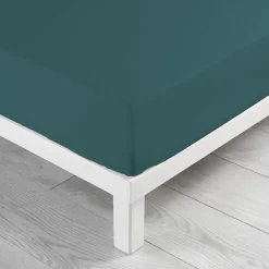 maxibazar Drap Housse 140X190Cm Coton Lave 57 Fils Linette Petrole